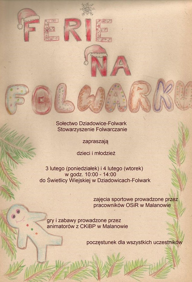 Zapraszamy na Ferie na Folwarku 2020